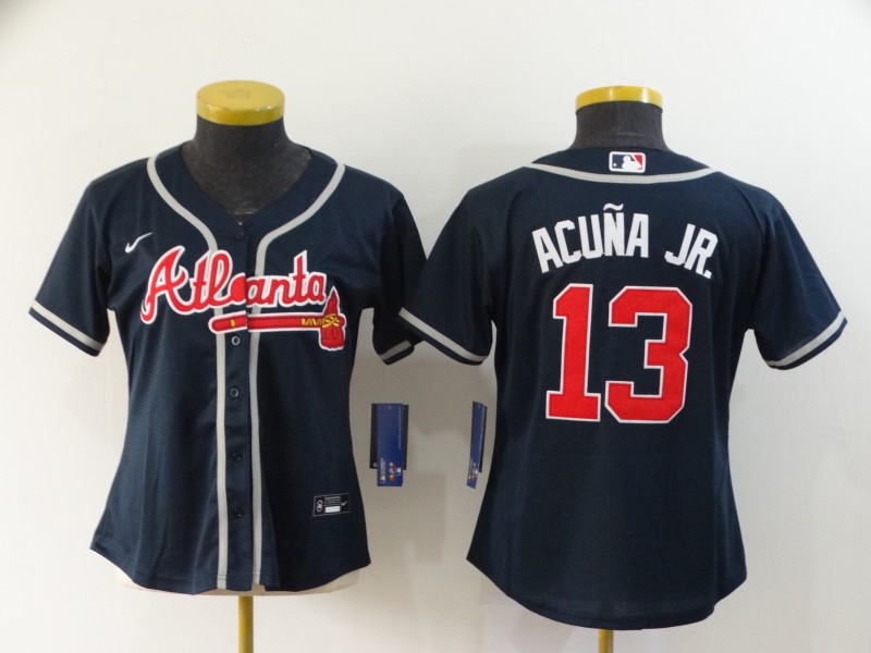 Women Atlanta Braves 13 Acuna jr blue Nike Game MLB Jerseys